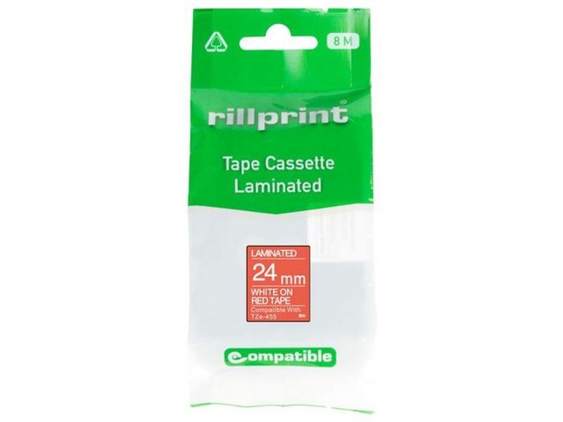 Tape 24mm TZe-455 vit på röd