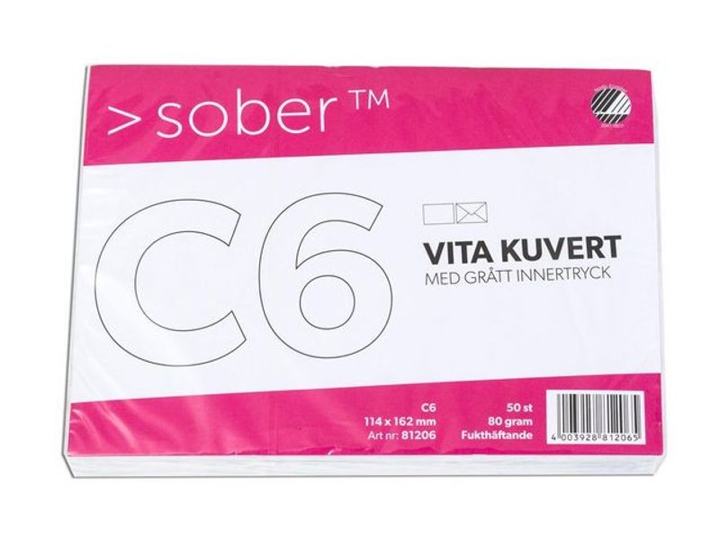 Kuvert SOBER C6 90g Fukthäftande 50/fp