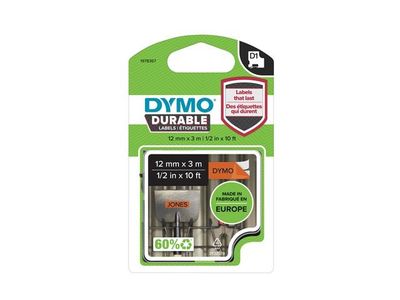 Tape DYMO Durable D1 12mm svart på ora.