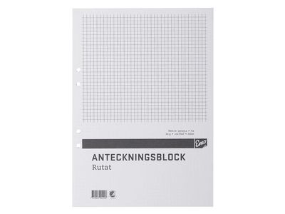 Anteckningsblock A4 100 blad hål TF rut