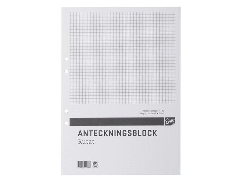 Anteckningsblock A4 100 blad hål TF rut