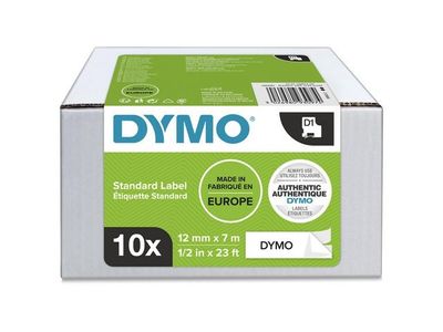 Tape DYMO D1 12mm svart på vit 10/fp