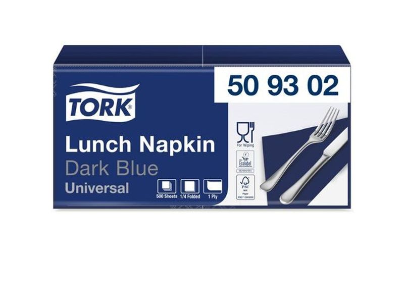 Servett TORK 1/4-vikt 1-lag m.blå 500/fp