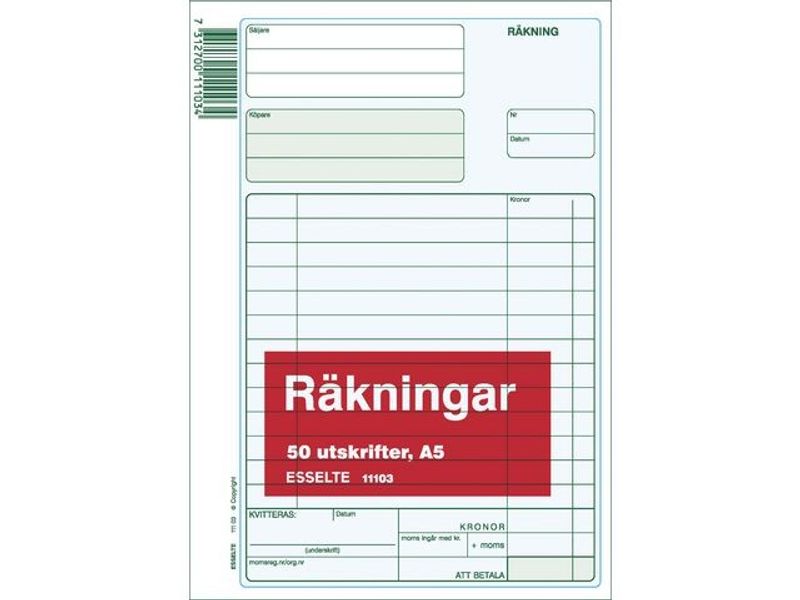 Blankett räkning utan kopia A5 50 blad