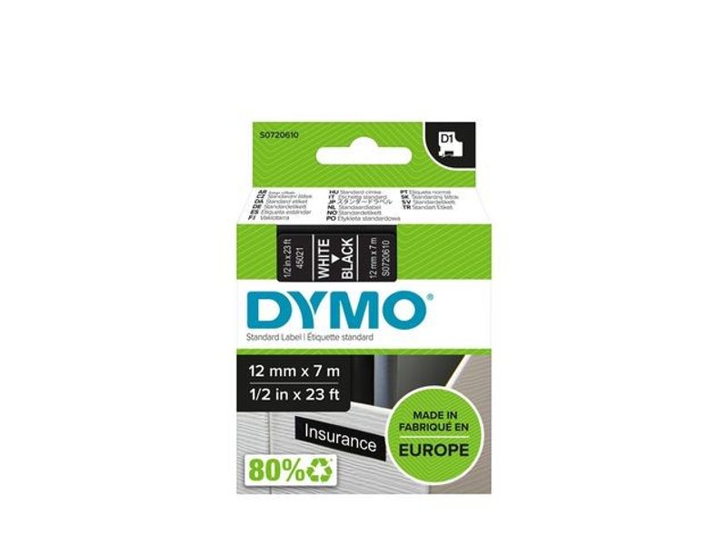 Tape DYMO D1 12mm vit på svart