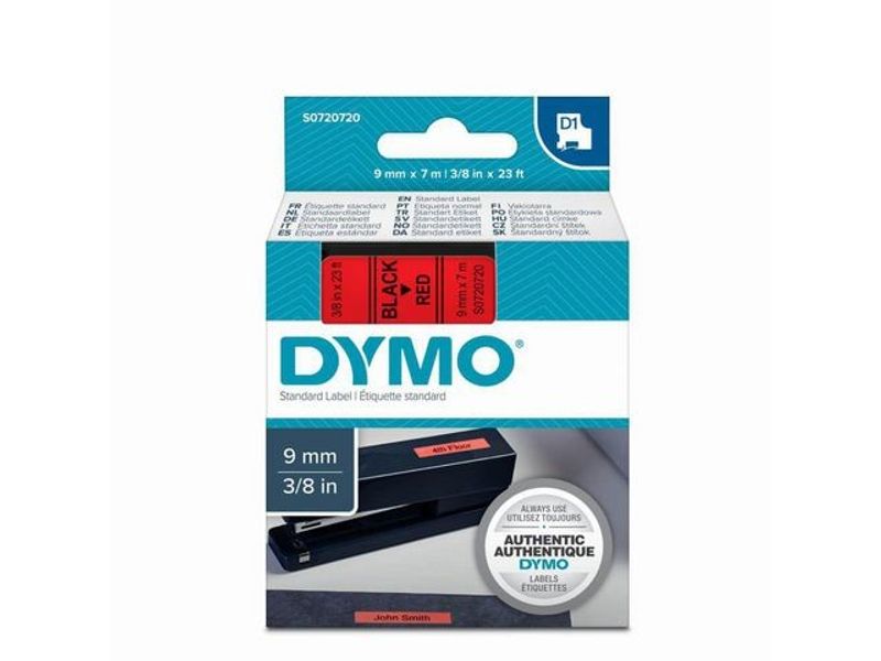 Tape DYMO D1 9mm svart på röd