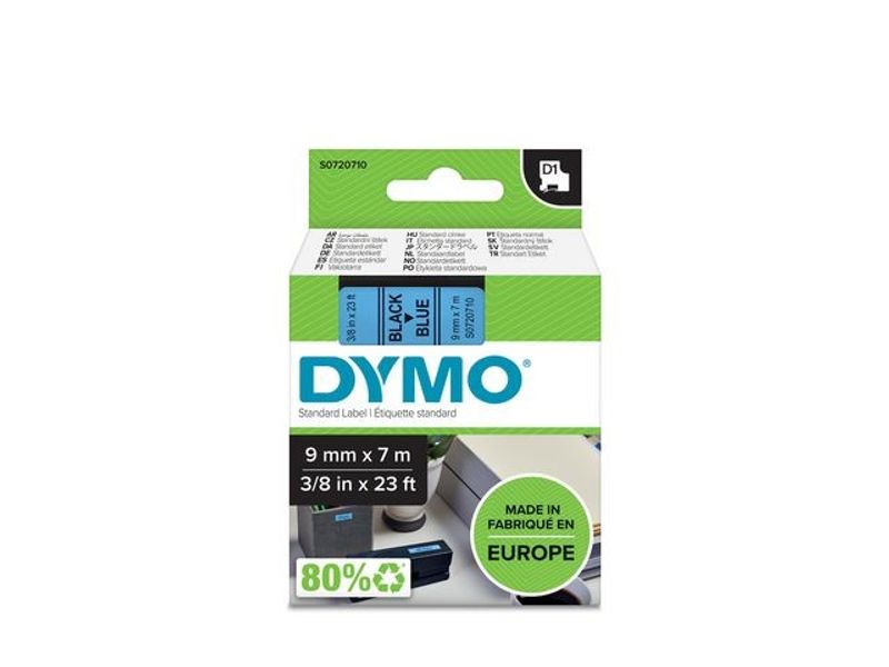 Tape DYMO D1 9mm svart på blå