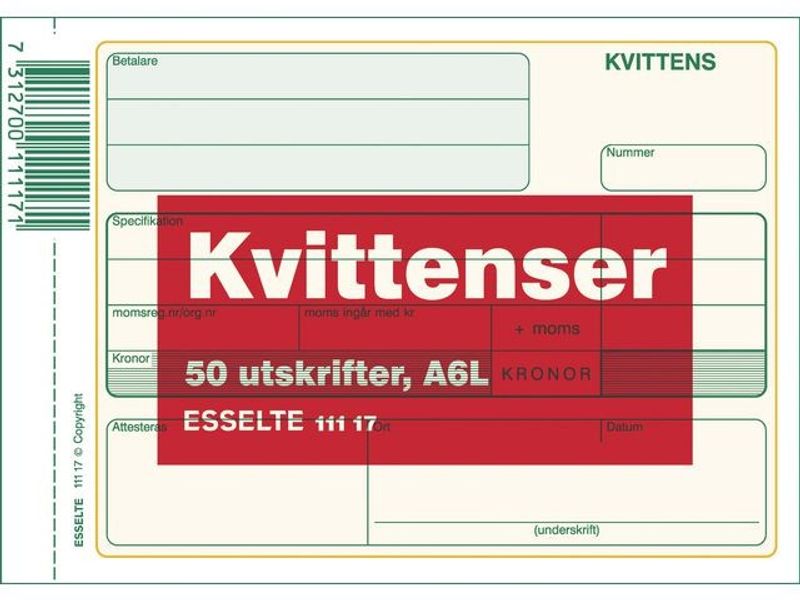 Blankett kvittens A6L 50 blad