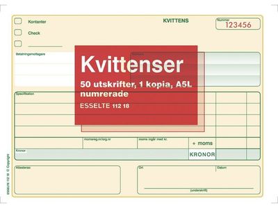 Blankett kvittens numrerad A5L 2x50 blad