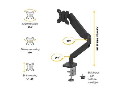 Monitorarm FELLOWES Platinum gas singel