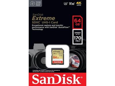 Minneskort SANDISK SDHC Extreme 64GB C10