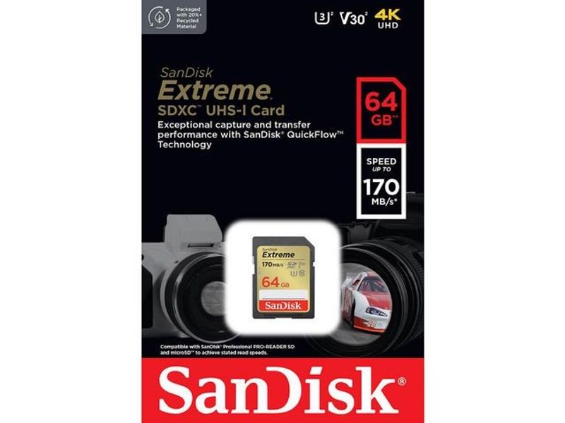 Minneskort SANDISK SDHC Extreme 64GB C10