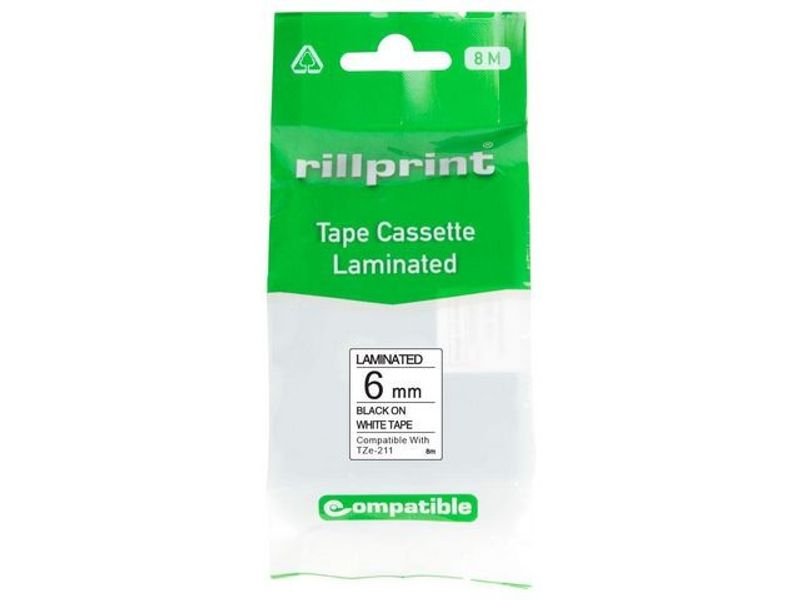 Tape 6mm TZe-211 svart på vit