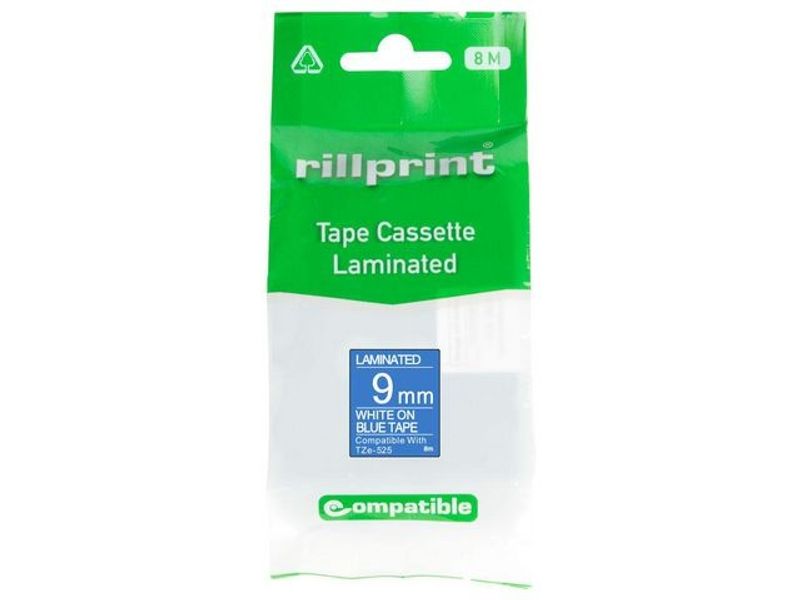 Tape 9mm TZe-525 vit på blå
