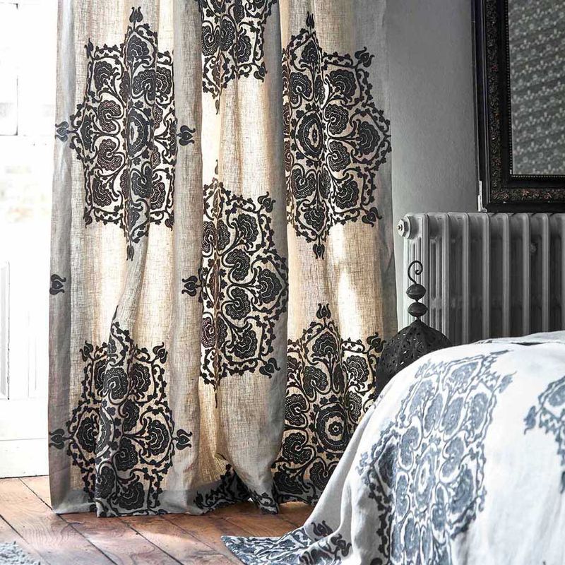 Gardintyg - William Morris - Indian Loop - charcoal/linen
