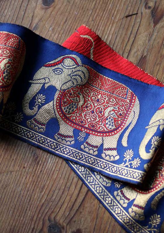 Dekorband med elefanter - BLÅ