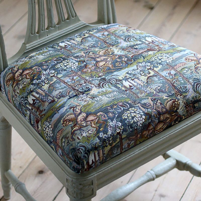 Möbeltyg - blå jacquard med hästar - Riddare