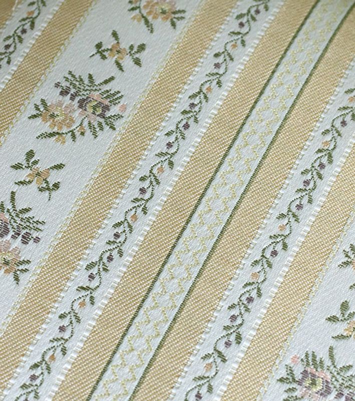 Möbeltyg i gustaviansk stil gula blommor & ränder | Broarne.se