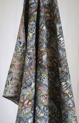 Möbeltyg - blå jacquard med hästar - Riddare