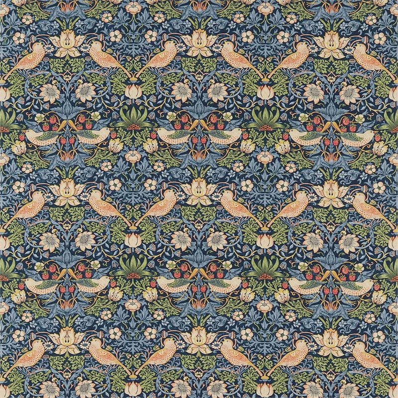 Möbeltyg - William Morris - Strawberry thief indigo/mineral