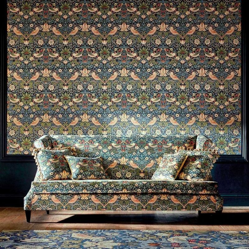 Möbeltyg - William Morris - Strawberry thief indigo/mineral