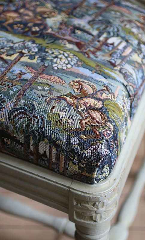 Möbeltyg - blå jacquard med hästar - Riddare