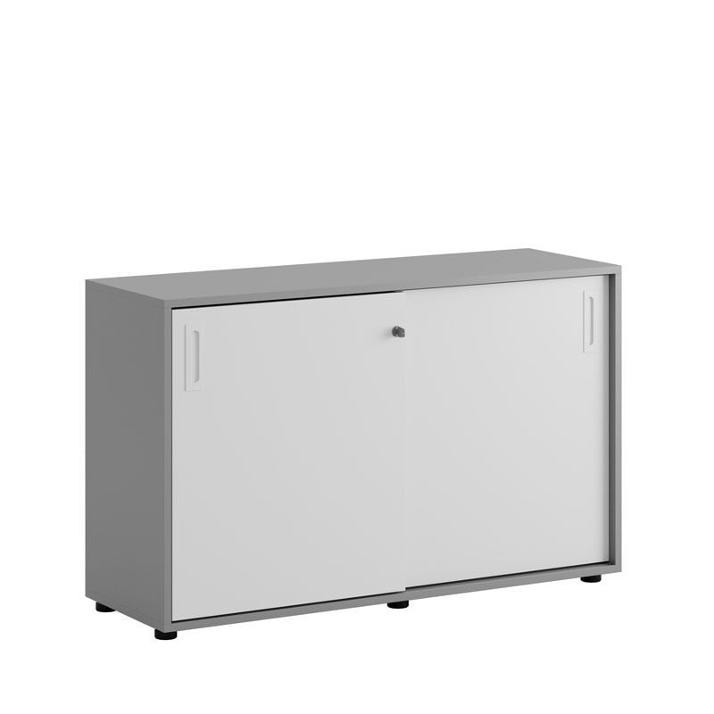 Skjutdörrskåp 120x40x72cm - Grå stomme/vita dörrar