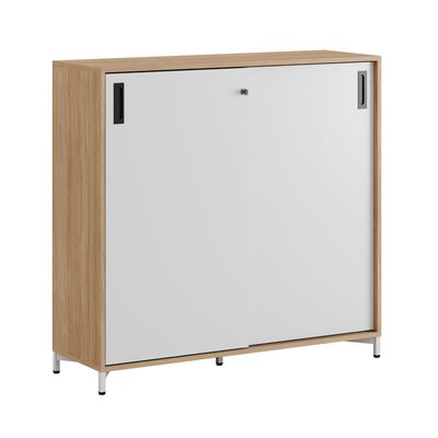 Skjutdörrskåp 120x40x107,5cm - Urban oak stomme och vita dörrar