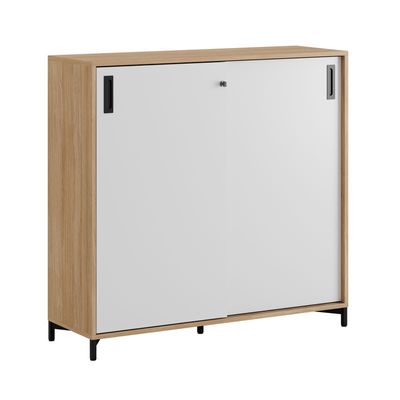 Skjutdörrskåp 120x40x107,5cm - Urban oak stomme och vita dörrar