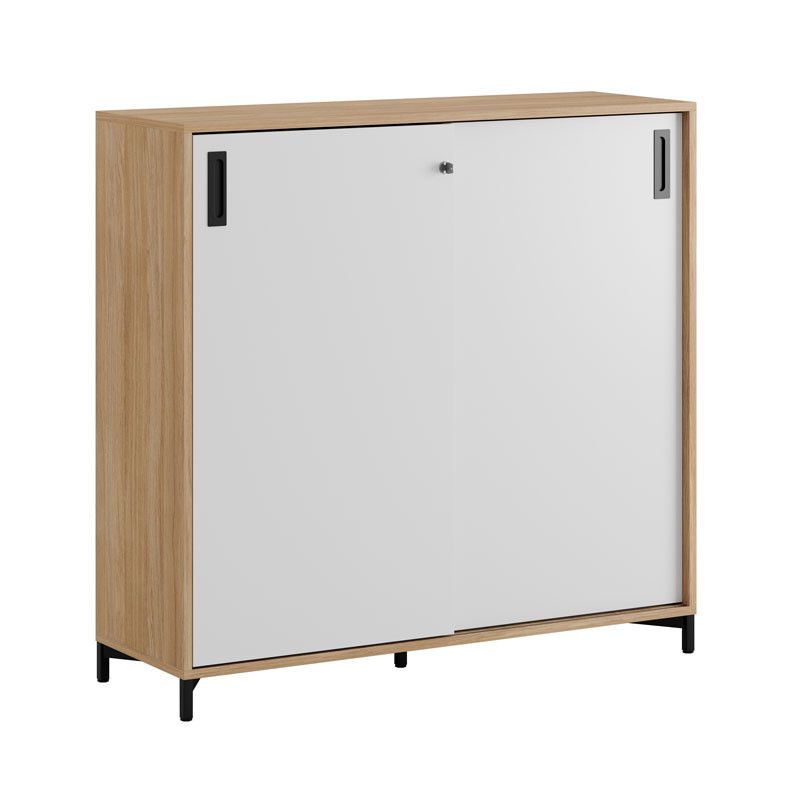 Skjutdörrskåp 120x40x107,5cm - Urban oak stomme och vita dörrar