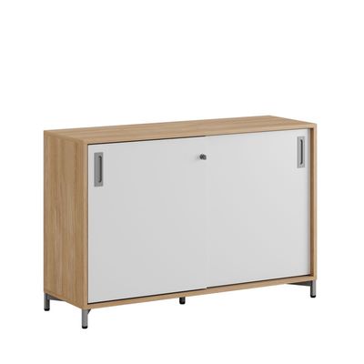 Skjutdörrskåp 120x40x72cm - Urban oak stomme/vita dörrar