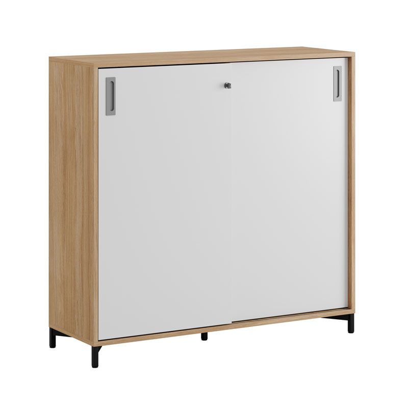 Skjutdörrskåp 120x40x107,5cm - Urban oak stomme och vita dörrar