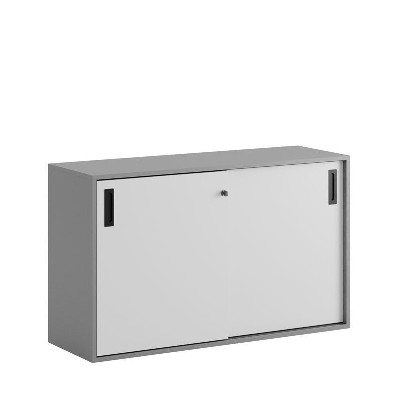 Skjutdörrskåp 120x40x72cm - Grå stomme/vita dörrar