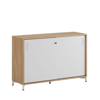 Skjutdörrskåp 120x40x72cm - Urban oak stomme/vita dörrar