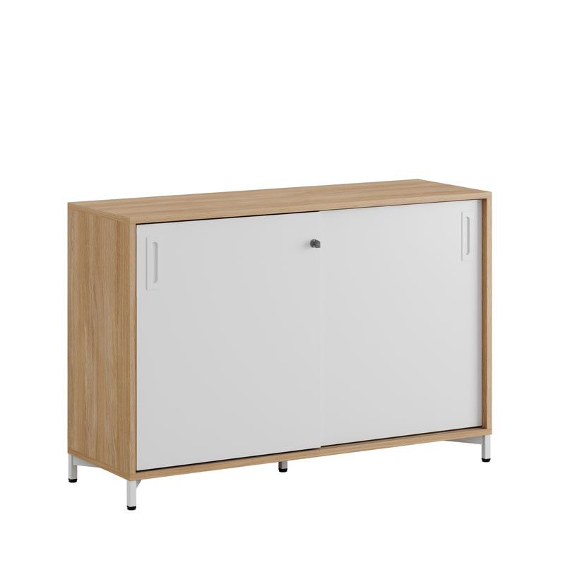 Skjutdörrskåp 120x40x72cm - Urban oak stomme/vita dörrar