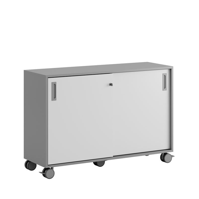 Skjutdörrskåp 120x40x72cm - Grå stomme/vita dörrar