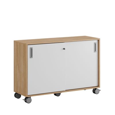 Skjutdörrskåp 120x40x72cm - Urban oak stomme/vita dörrar