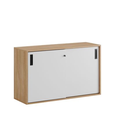 Skjutdörrskåp 120x40x72cm - Urban oak stomme/vita dörrar