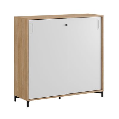 Skjutdörrskåp 120x40x107,5cm - Urban oak stomme och vita dörrar