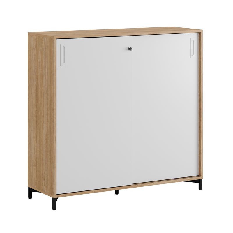 Skjutdörrskåp 120x40x107,5cm - Urban oak stomme och vita dörrar