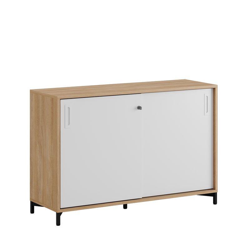 Skjutdörrskåp 120x40x72cm - Urban oak stomme/vita dörrar