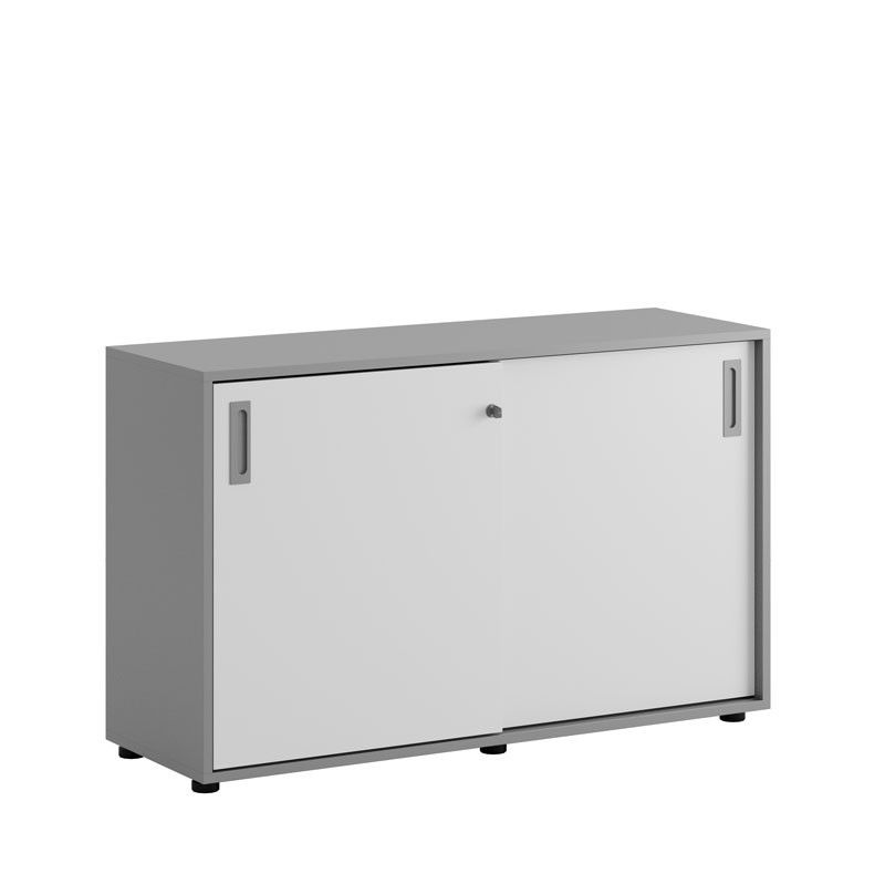 Skjutdörrskåp 120x40x72cm - Grå stomme/vita dörrar