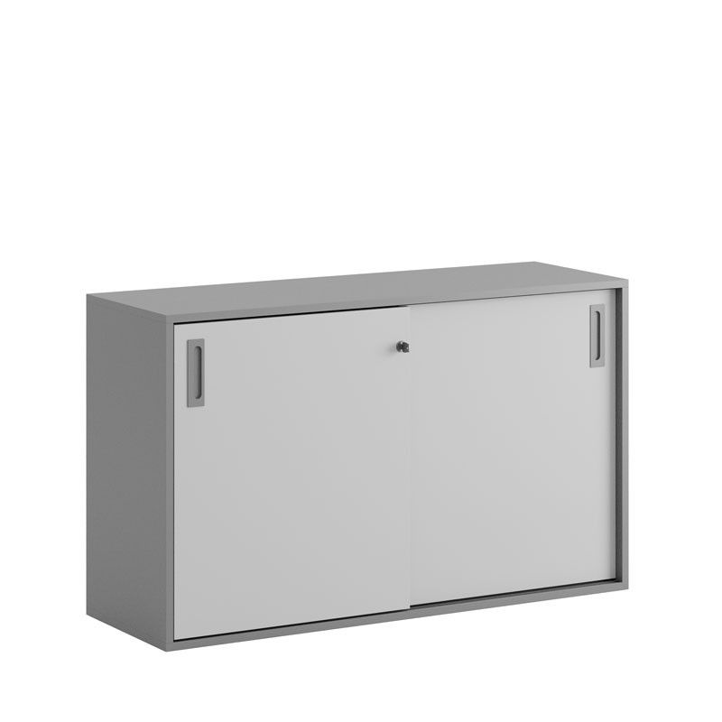 Skjutdörrskåp 120x40x72cm - Grå stomme/vita dörrar