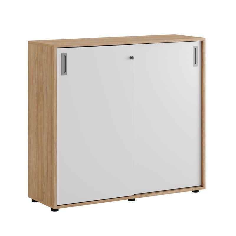 Skjutdörrskåp 120x40x107,5cm - Urban oak stomme och vita dörrar