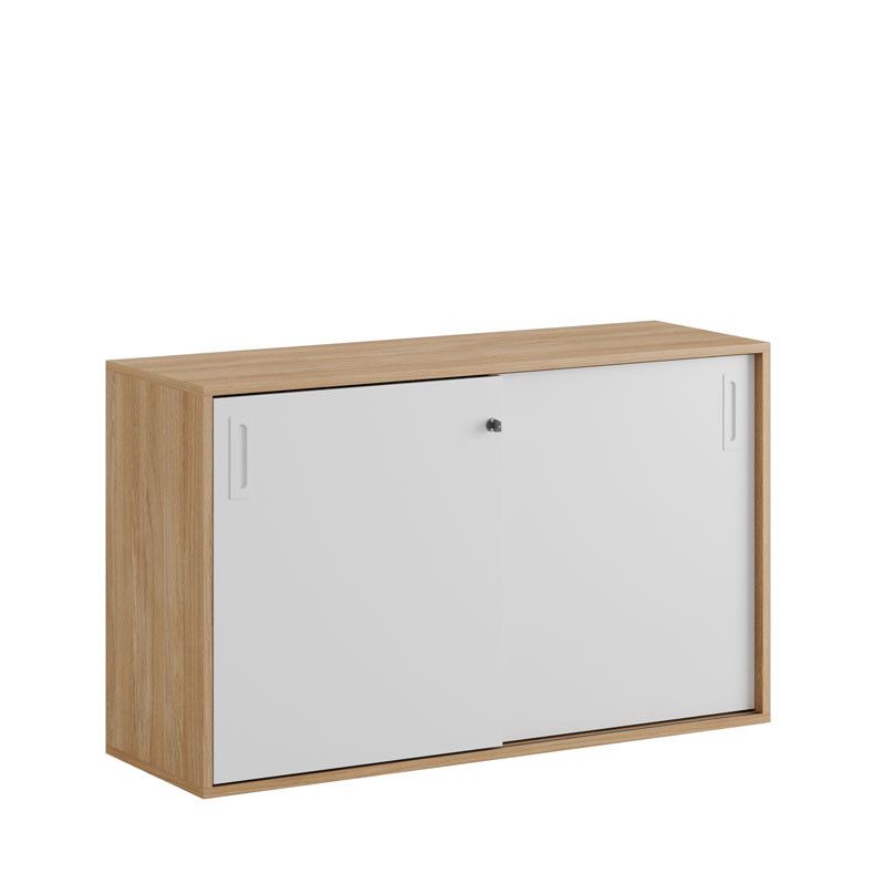 Skjutdörrskåp 120x40x72cm - Urban oak stomme/vita dörrar