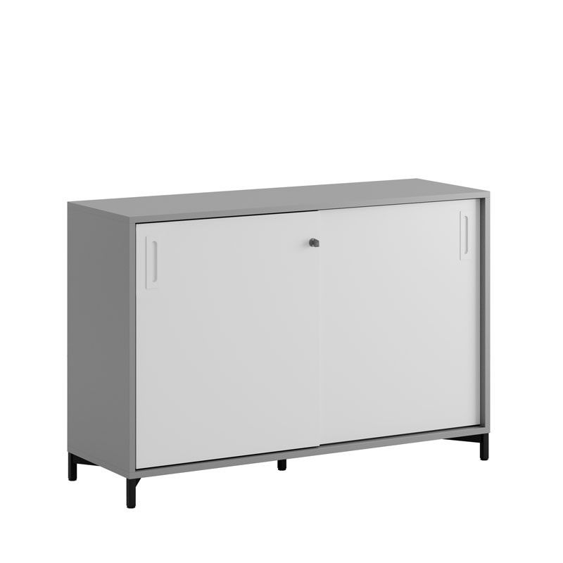 Skjutdörrskåp 120x40x72cm - Grå stomme/vita dörrar