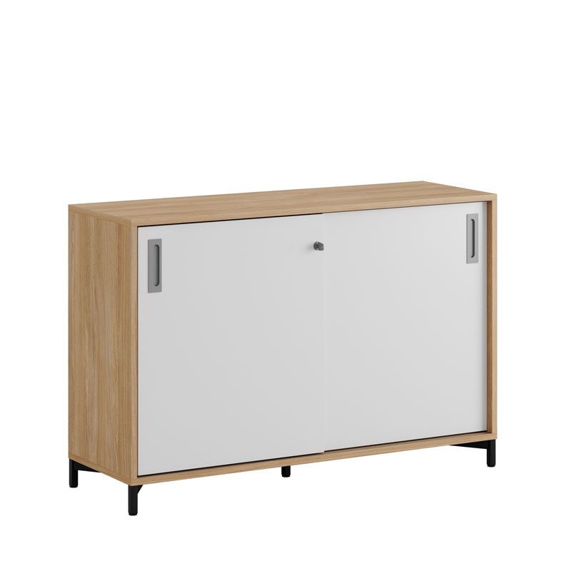 Skjutdörrskåp 120x40x72cm - Urban oak stomme/vita dörrar