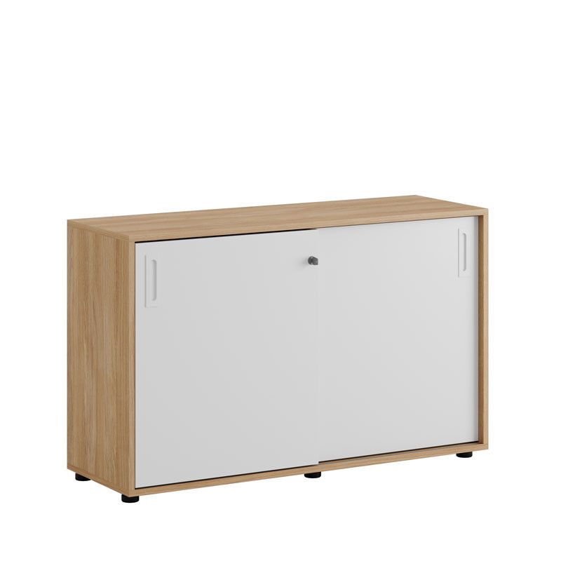 Skjutdörrskåp 120x40x72cm - Urban oak stomme/vita dörrar