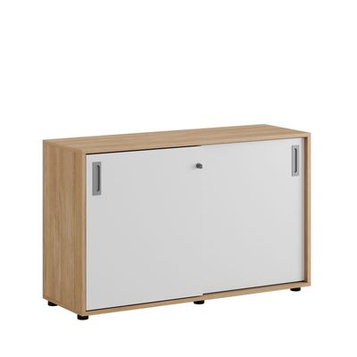 Skjutdörrskåp 120x40x72cm - Urban oak stomme/vita dörrar