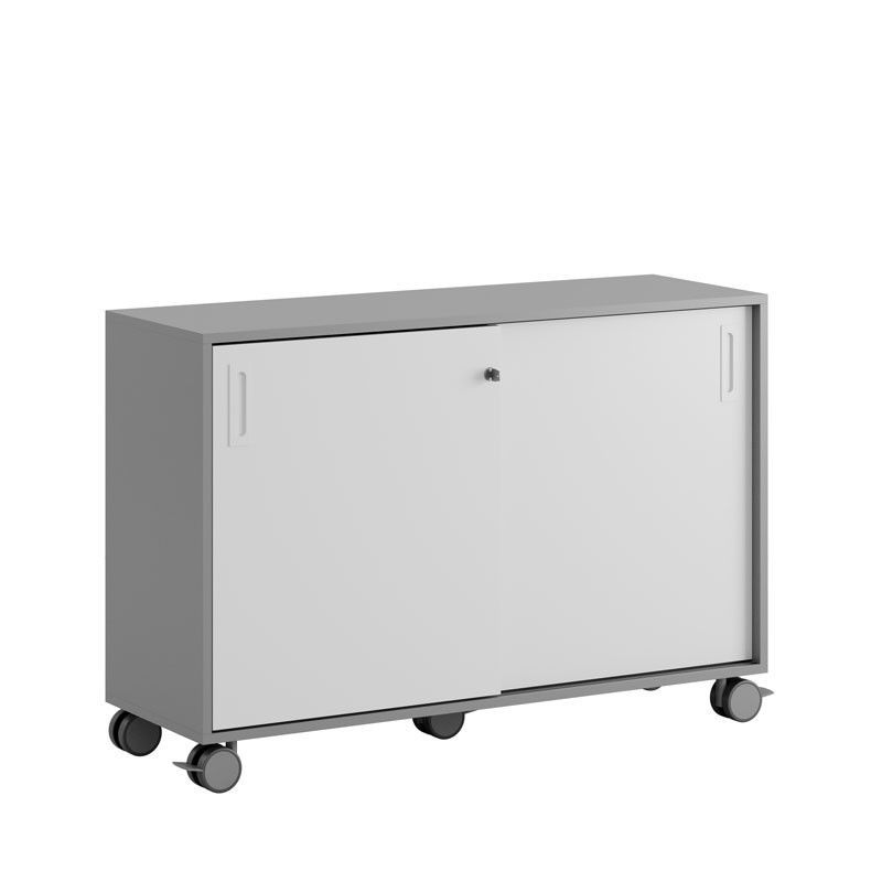 Skjutdörrskåp 120x40x72cm - Grå stomme/vita dörrar